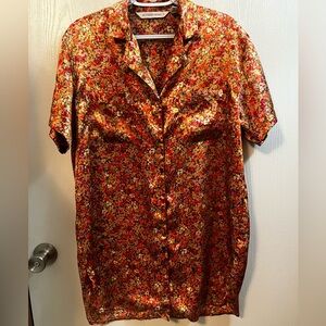Vintage Victoria's Secret Satin Floral Orange Red Sleep Shirt Nightgown Small